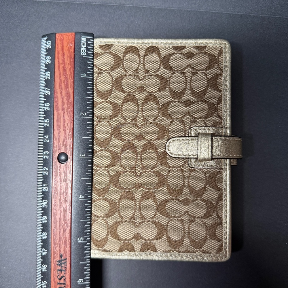 Coach Brown Signature mini Canvas passport /agenda cover with Metallic Gold Trim - Picture 6 of 8